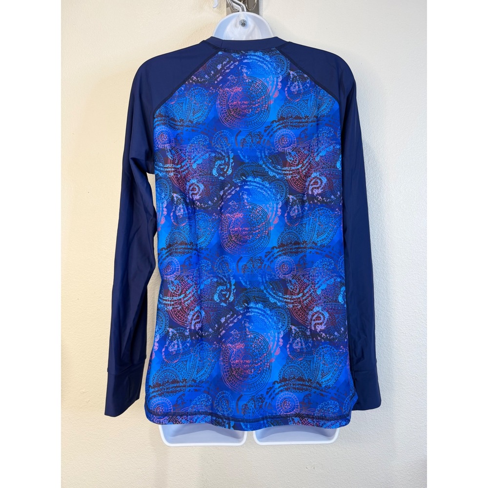 Halcurt Womens Rash Guard Long Sleeve UPF 50 Blue Paisley Mandala Thumbhole XL - Picture 3 of 9